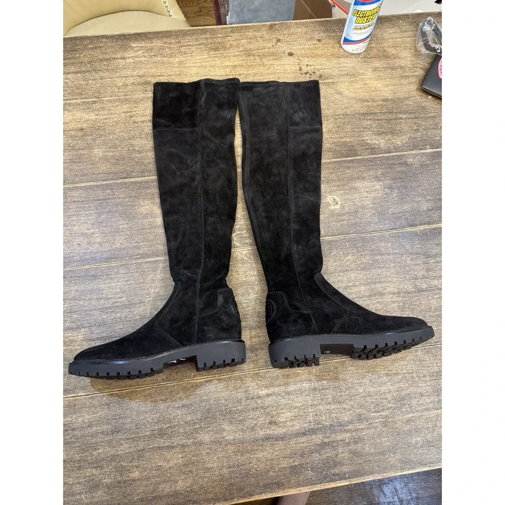 Tory Burch Black Suede Logo Miller Over the Knee Tall Logo Boot Shoes Size 7.5